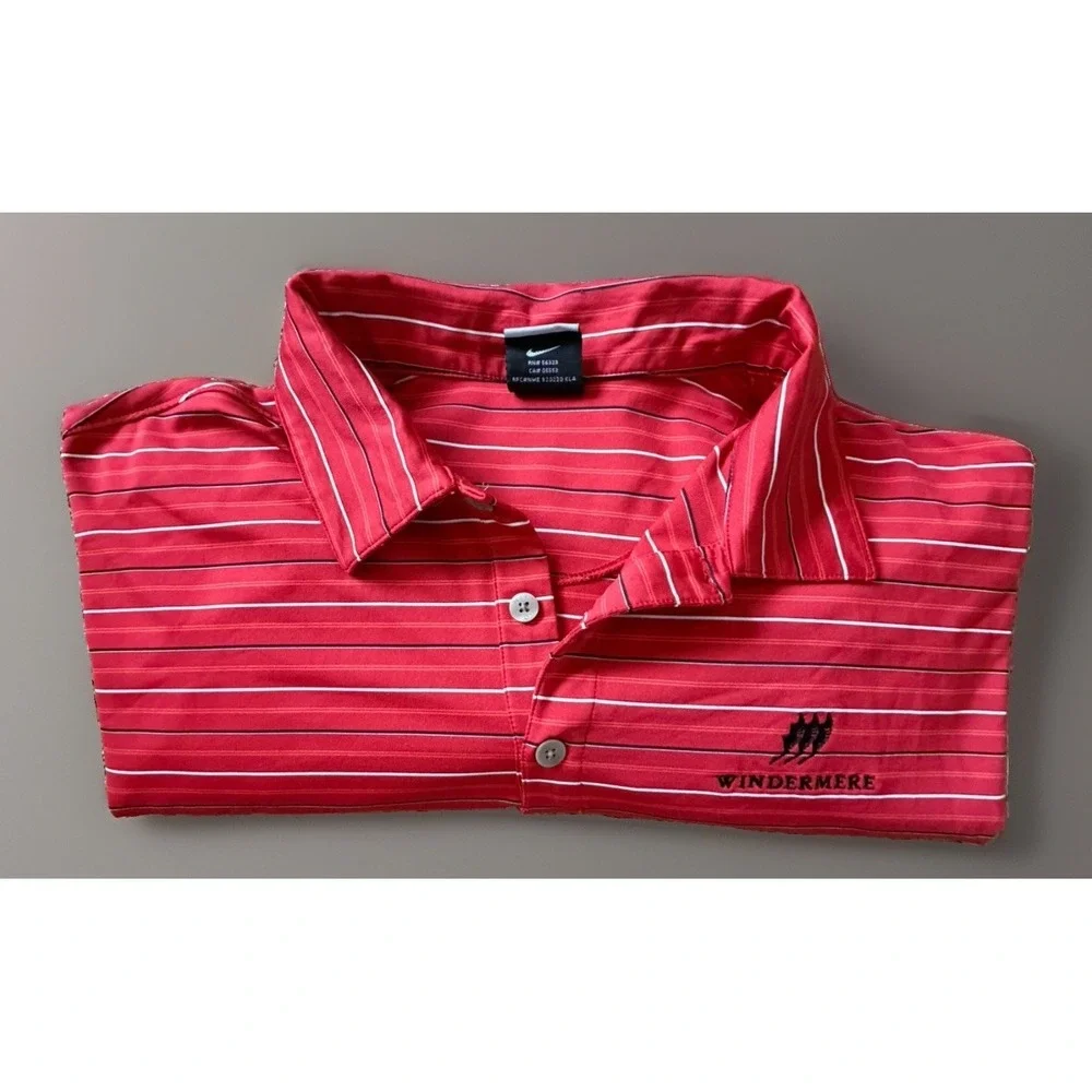 Nike Golf Dri-FIT Long Sleeve Polo Shirt Red Striped Embroidered Logo Large JBHS